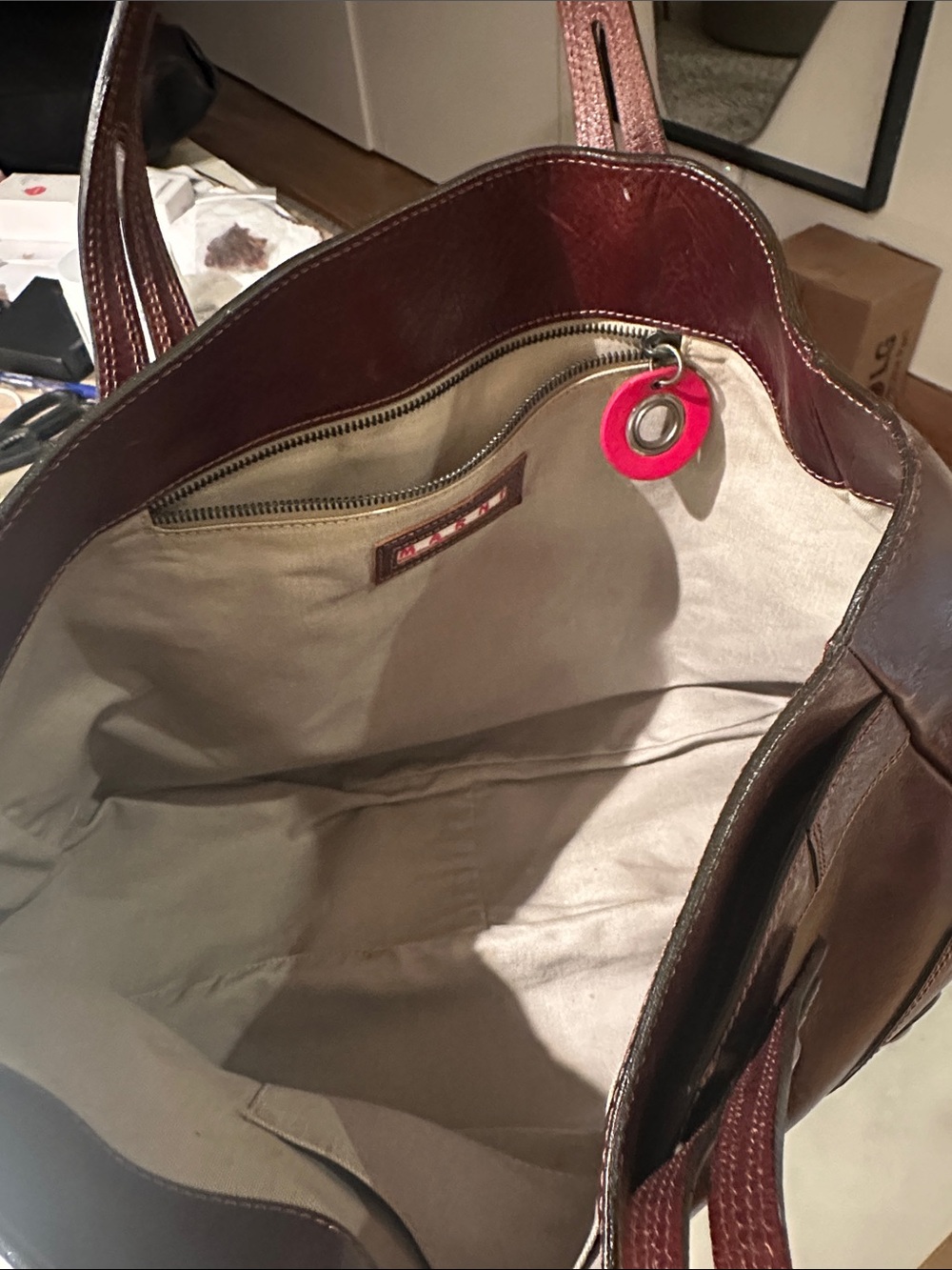Vintage Marni Deep Burgundy Leather Shoulder Bag with Circular Hardware - Picture 6 of 8